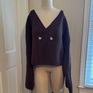 SHEIN Double-Breasted V-Neck Knit Sweater - Brown